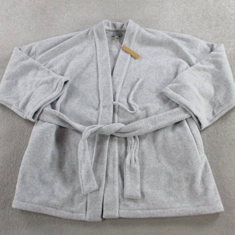 SKIMS Fleece Lounge Robe Womens Medium Gray Short Wrap Tie Sleepwear NWT - Picture 2 of 8